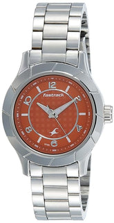 Fastrack, Women's  Watch Analog, Orange Dial Stainless Steel Strap, 6139SM02